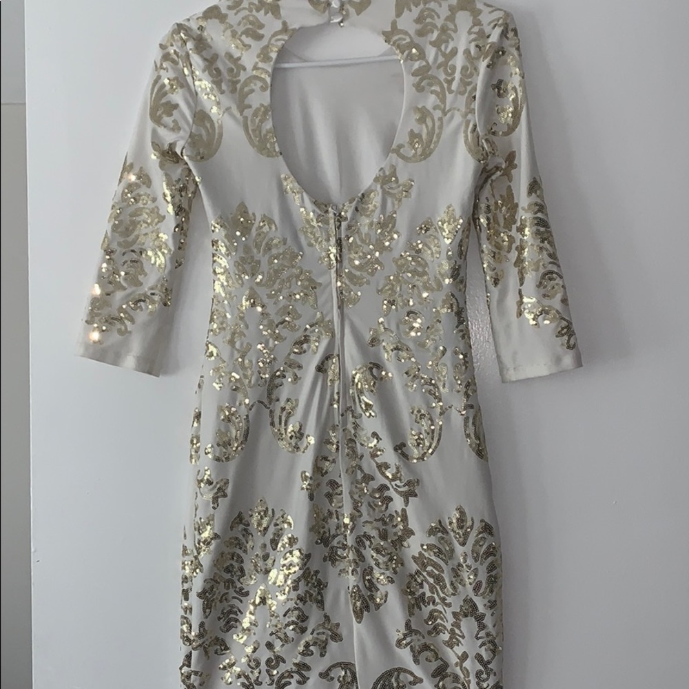 White and Gold Sequenced mini dress with open back